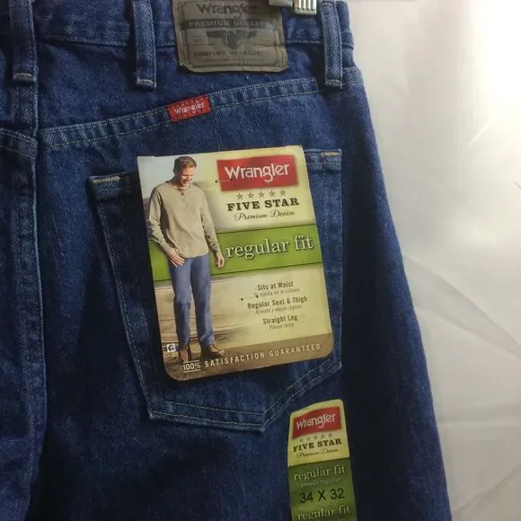 NEW Wrangler Five Star Premium Denim Regular Fit Jeans Mens 34x32 100% Cotton - Picture 5 of 5